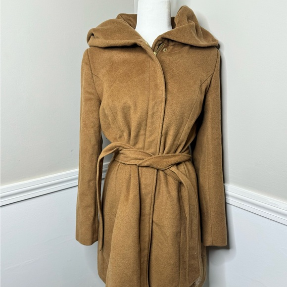 Cole Haan Women's Wool-Blend Belted Hooded Coat Size 10